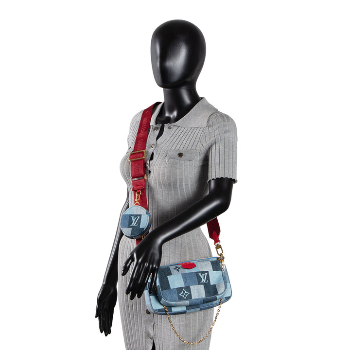 LOUIS VUITTON Damier Denim Patchwork Multi Pochette Accessoires - Blue/Red