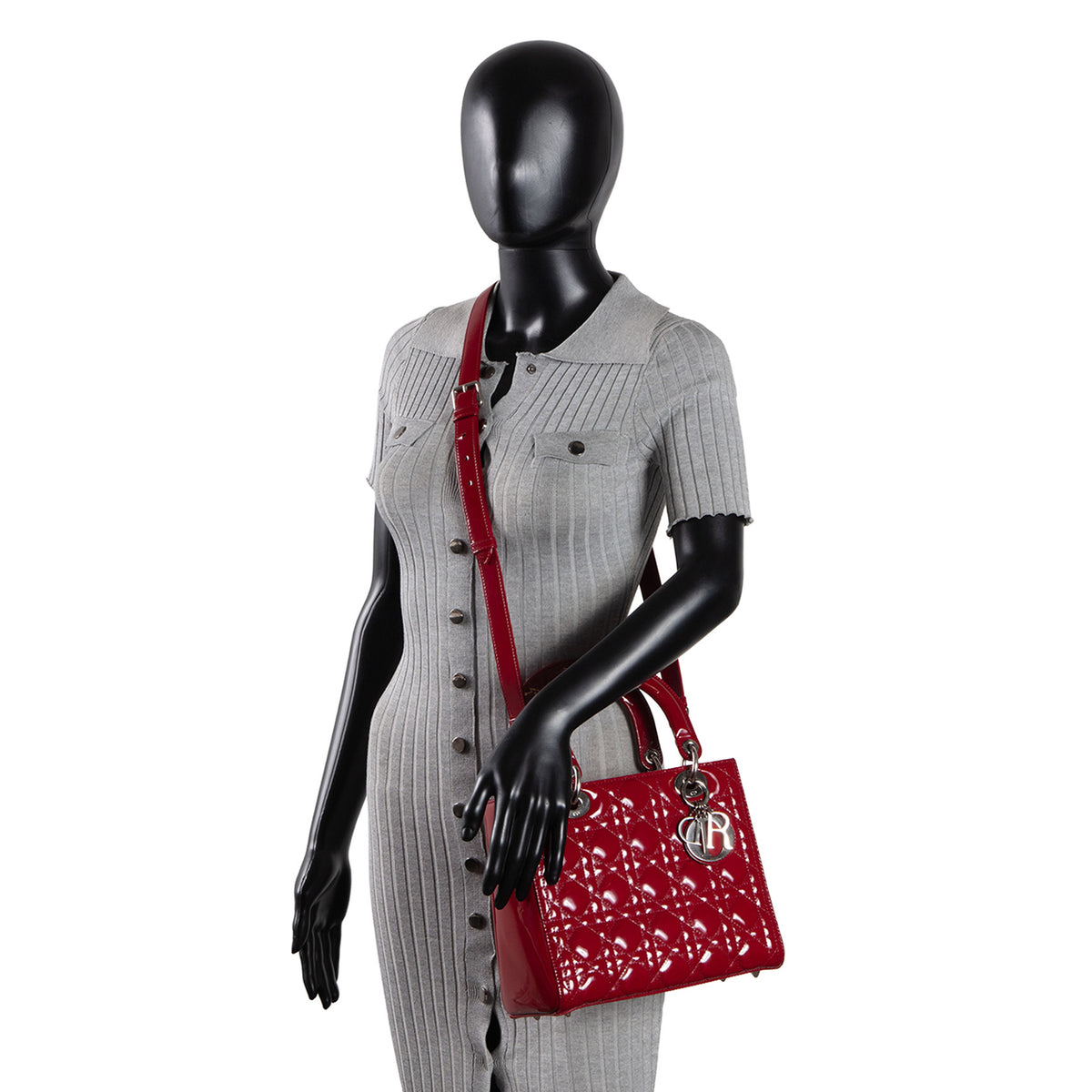 DIOR Lady Dior Medium Patent Quilted Cannage - Red
