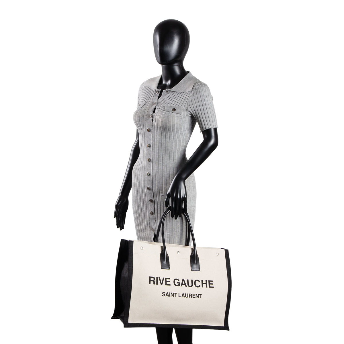 SAINT LAURENT Canvas Large Rive Gauche Tote - Neutral