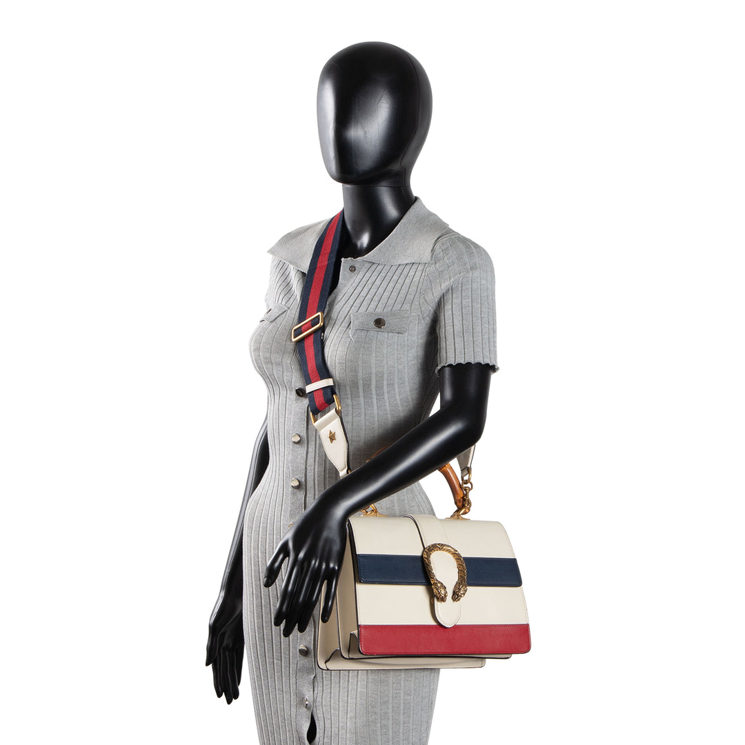 GUCCI Dionysus Bamboo Top Handle w/ Web Strap - Cream/Blue/Red