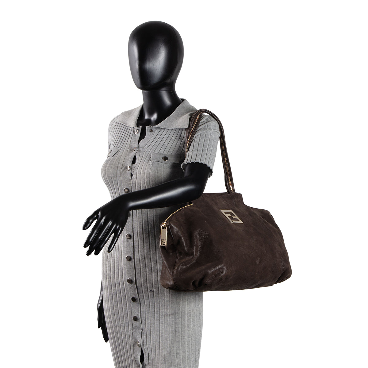 FENDI Leather Top Handle Bag - Grey OUTLET FINAL SALE