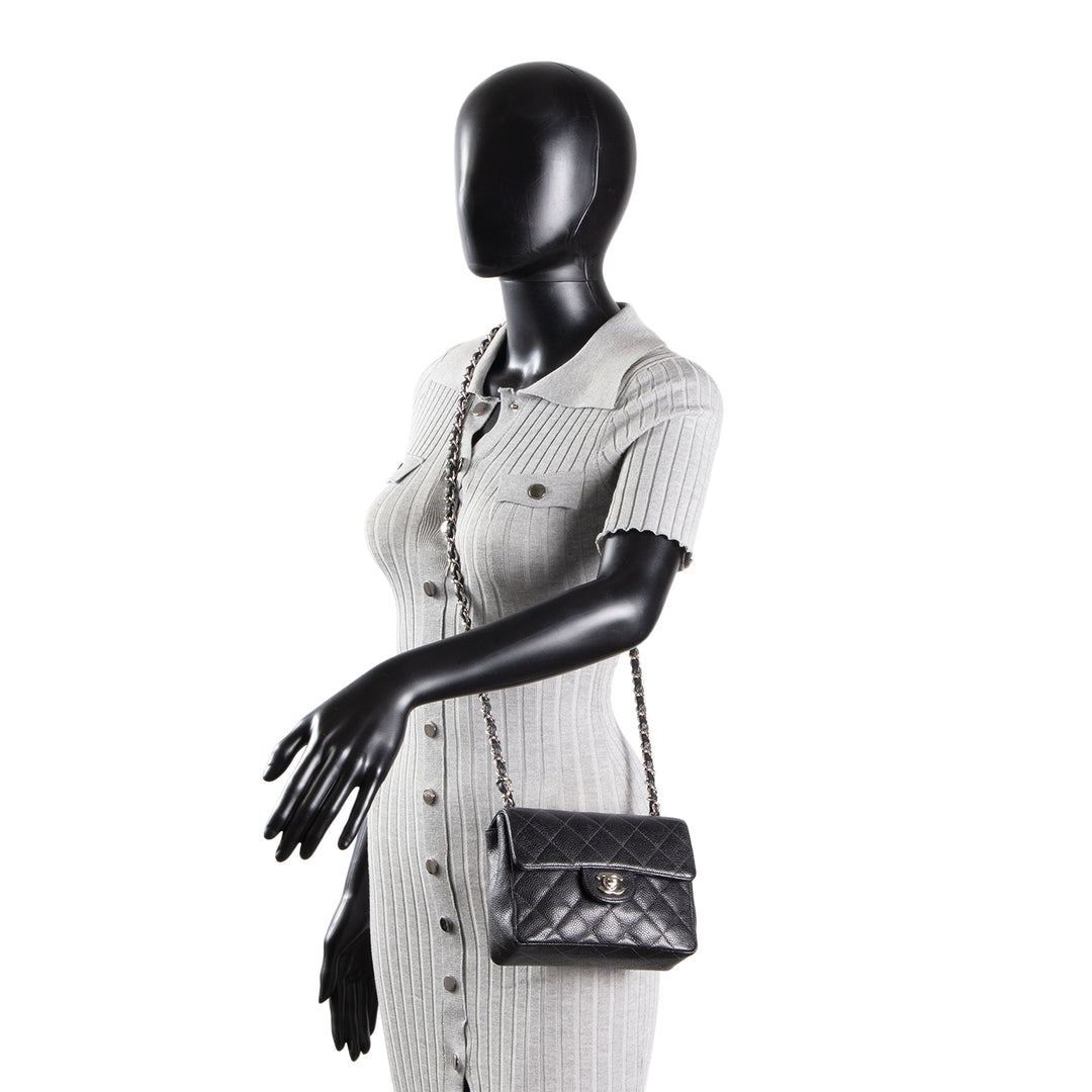 CHANEL Caviar Mini Square Single Flap Bag - Black