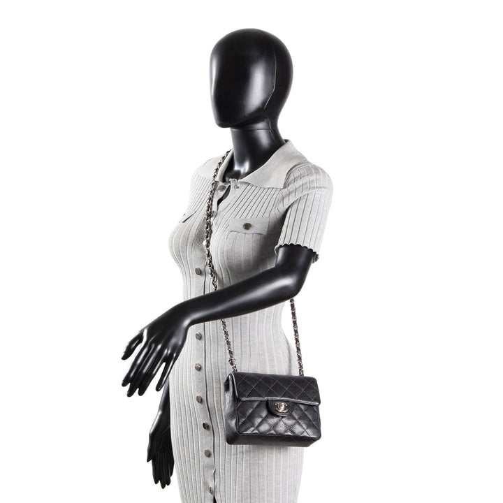 CHANEL Caviar Mini Square Single Flap Bag - Black
