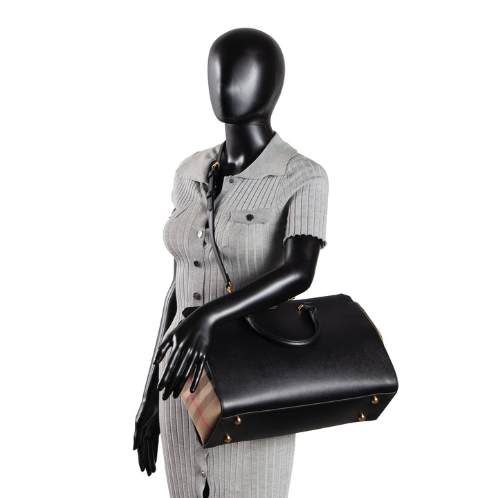 BURBERRY House Check Banwell Top Handle Bag - Black