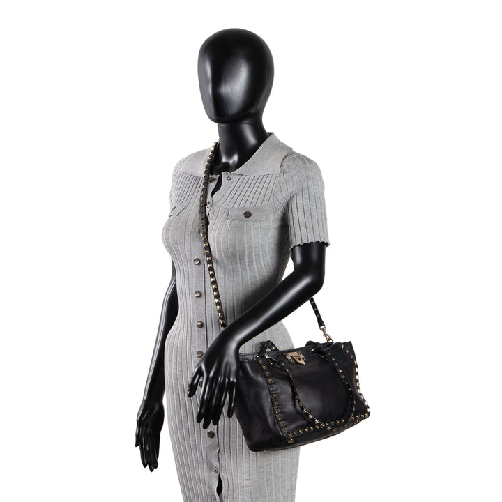 VALENTINO Rockstud Top Handle Bag - Black OUTLET FINAL SALE
