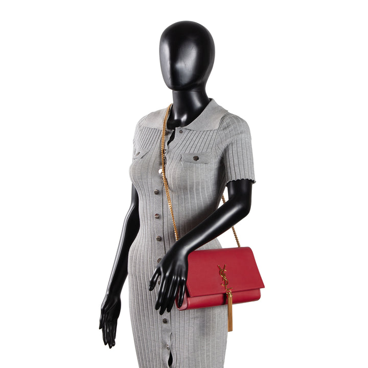 SAINT LAURENT Red Leather Kate Tassel Bag