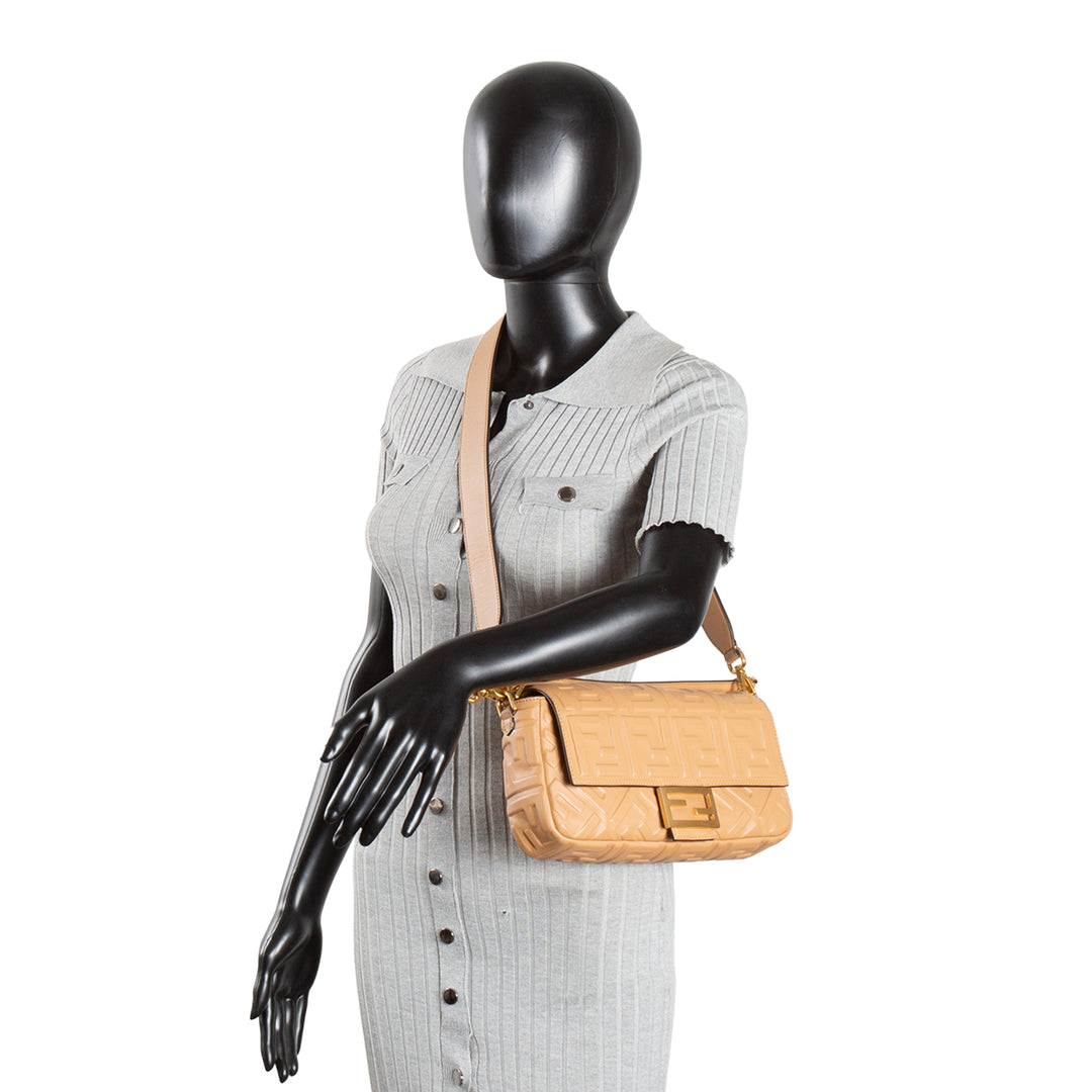 FENDI Nappa FF 1974 Embossed Baguette Miele Scuro