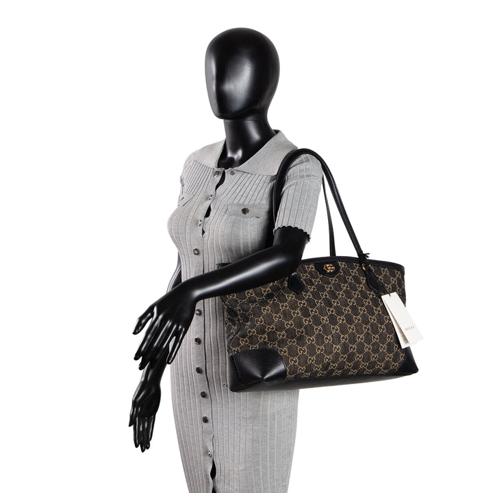 GUCCI Jacquard Black Denim Medium Ophidia Tote