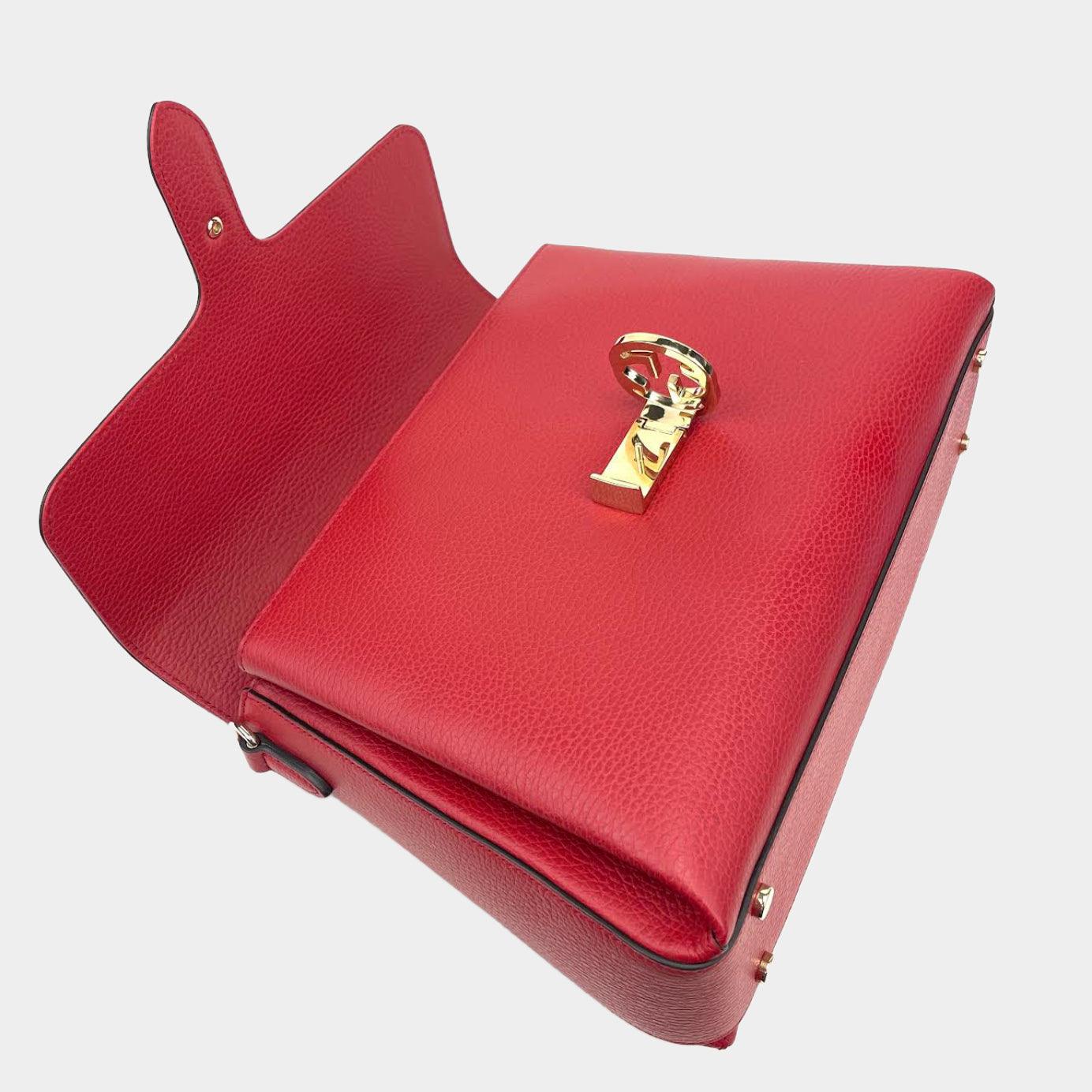 GUCCI Dollar Calfskin Medium Interlocking G Top Handle Shoulder Bag Red  1205118