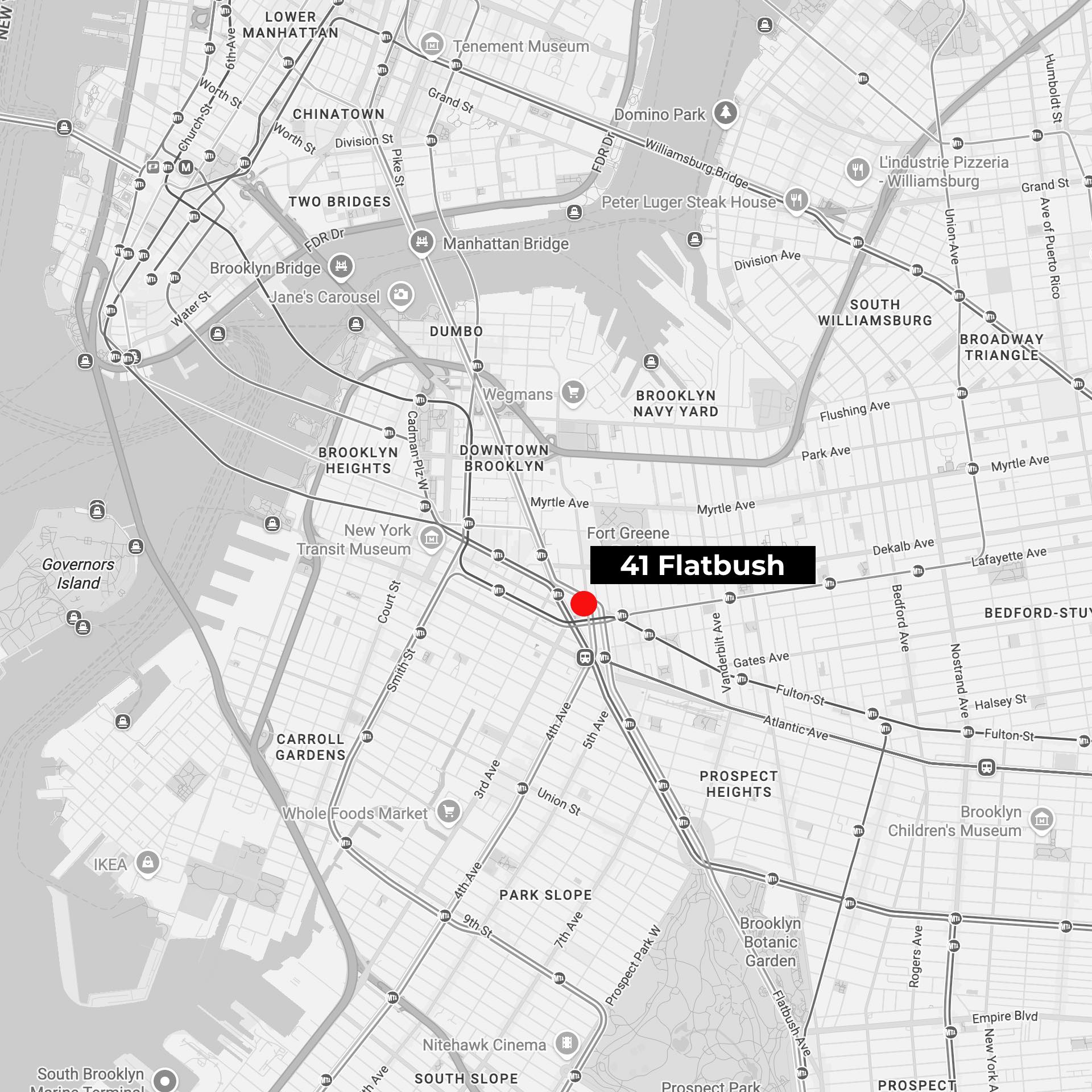 Map showing the New York City Brooklyn buying office near 41 Flatbush Ave